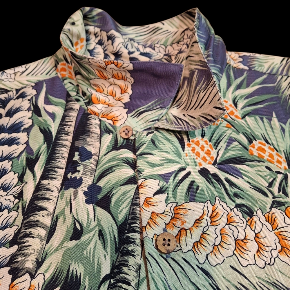 Tommy Bahama Silk Button-up Hawaiian Tropical Green    Men Size Large - Picture 7 of 16